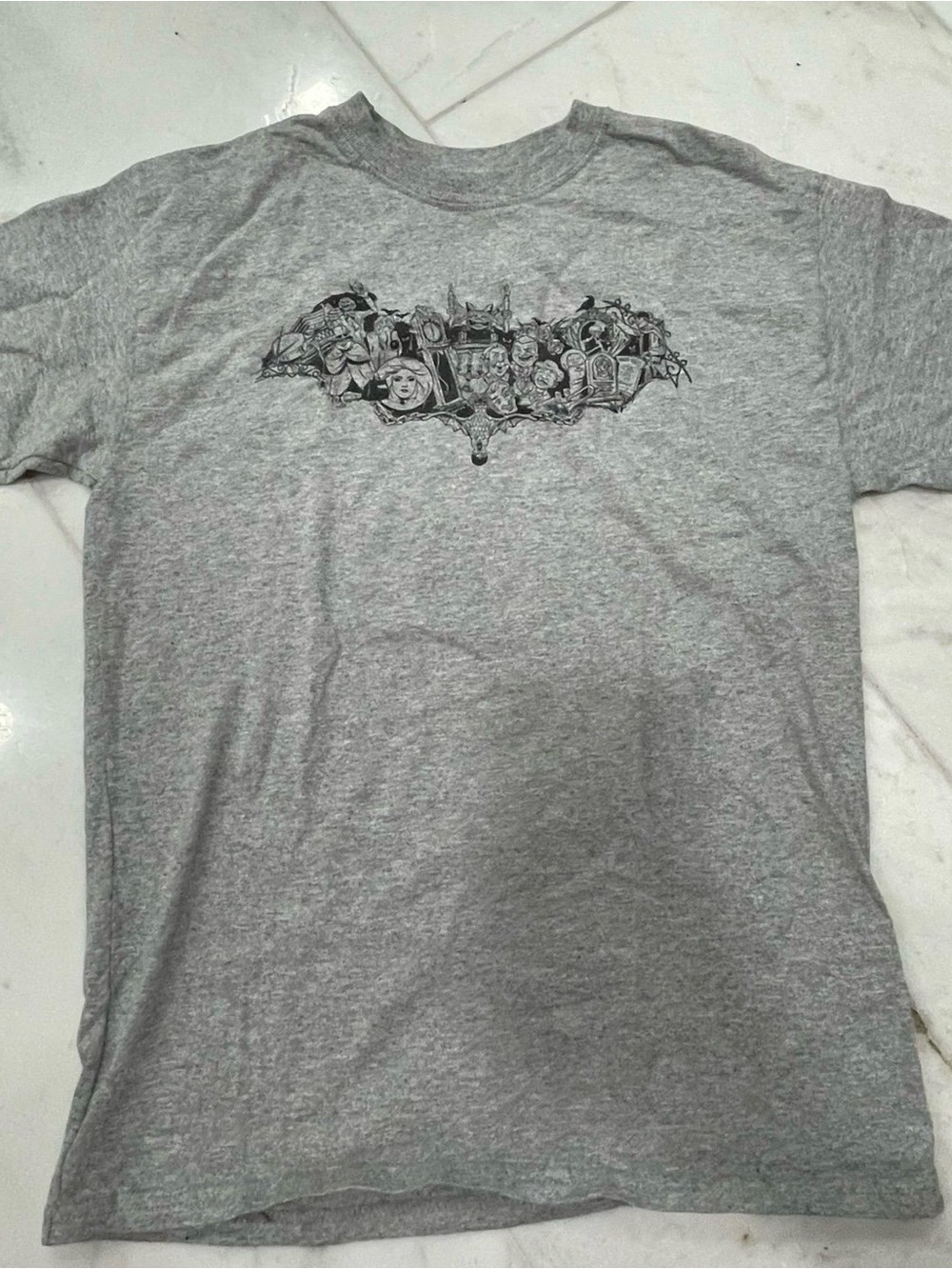 Disney Haunted Mansion Gray Tee with Black Character Bat Logo